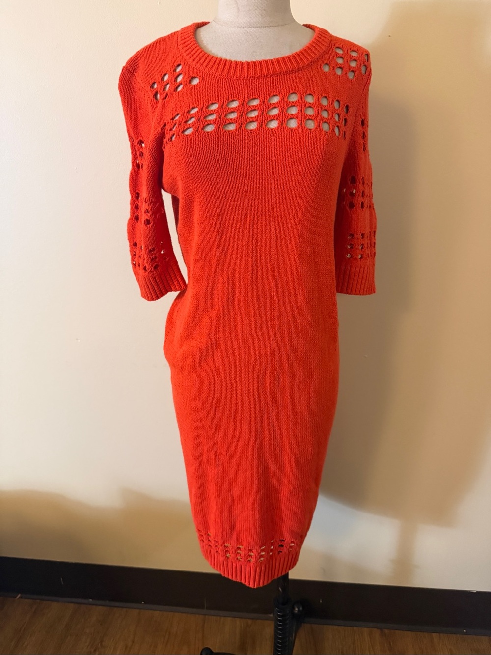 Milly Bright Orange Knit Cutout Sweater Dress
